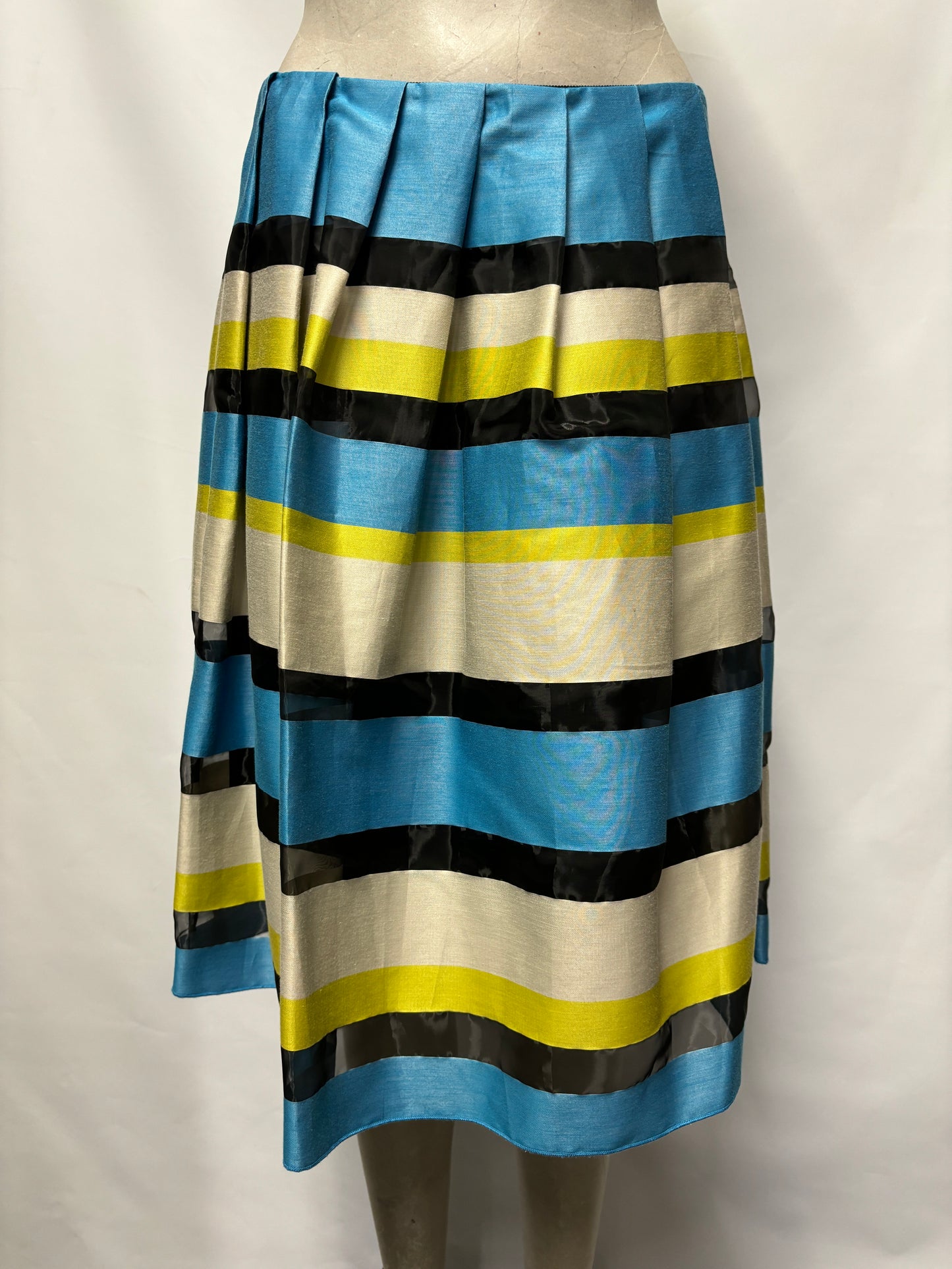 Paul Smith Blue, Yellow and Black Stripe A-line Pleated Skirt IT 42/10