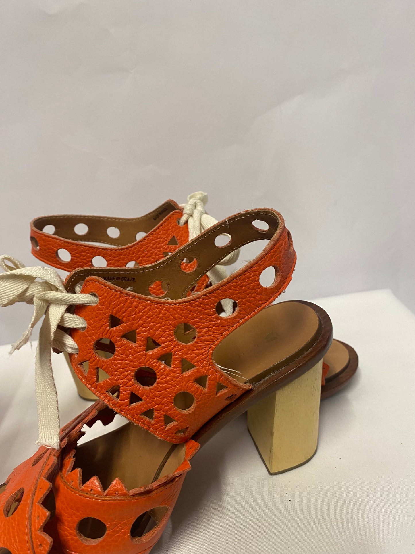 Leifsdottir Orange Lazer Cut Wooden Heel Shoes 3