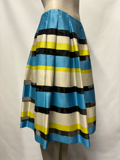 Paul Smith Blue, Yellow and Black Stripe A-line Pleated Skirt IT 42/10