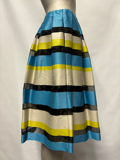 Paul Smith Blue, Yellow and Black Stripe A-line Pleated Skirt IT 42/10