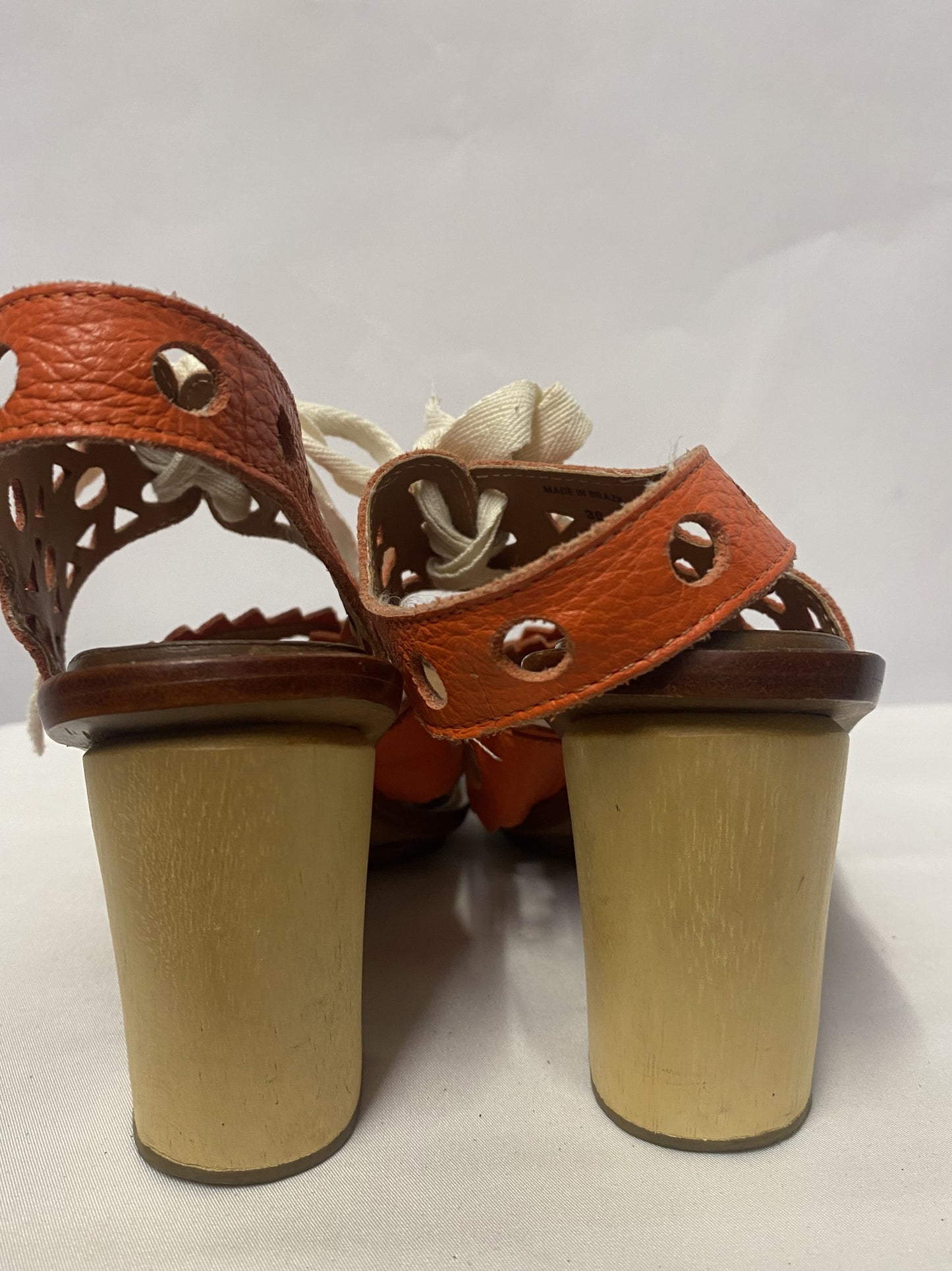 Leifsdottir Orange Lazer Cut Wooden Heel Shoes 3