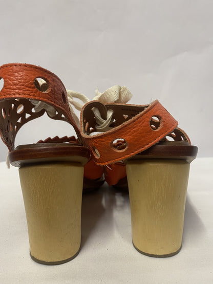 Leifsdottir Orange Lazer Cut Wooden Heel Shoes 3