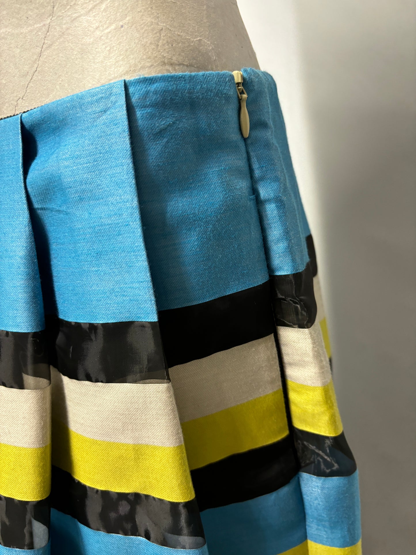 Paul Smith Blue, Yellow and Black Stripe A-line Pleated Skirt IT 42/10