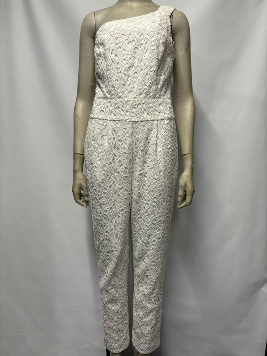 J Crew White Lace One Shoulder Jumpsuit 2/Small