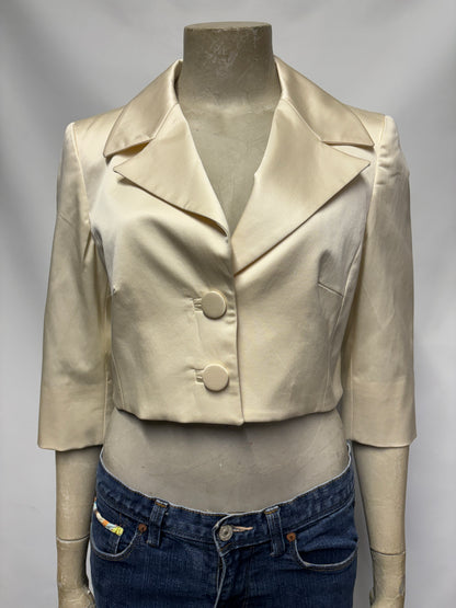 Marella Ivory Satin Cropped Wedding Blazer 12