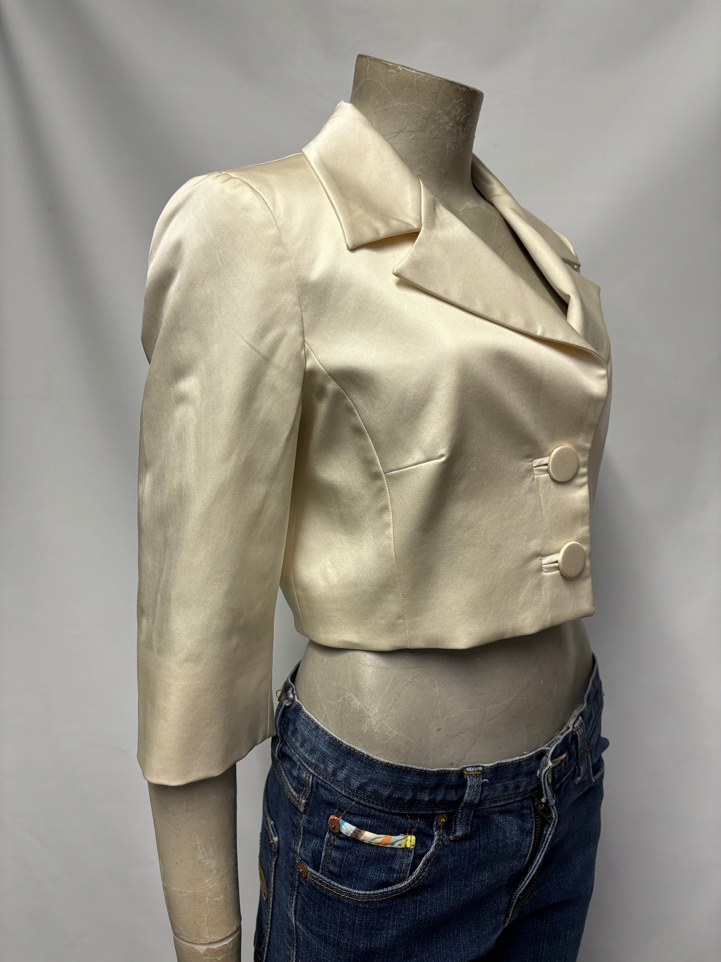 Marella Ivory Satin Cropped Wedding Blazer 12