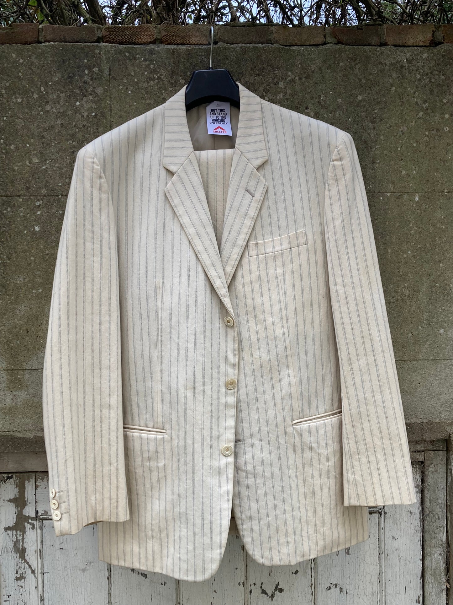 Yohji Yamamoto Costume D'Homme Cream Pinstriped Suit Size Medium