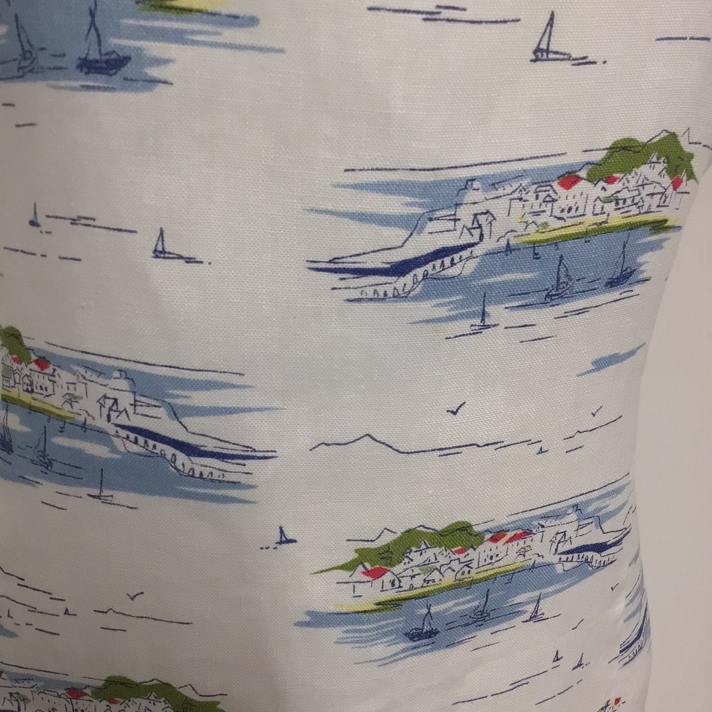 Hobbs White & Blue Seaside Town Print 100% Linen Tie Waist Dress Size 16