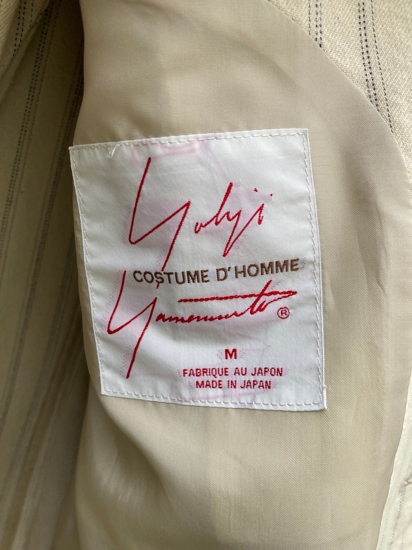 Yohji Yamamoto Costume D'Homme Cream Pinstriped Suit Size Medium