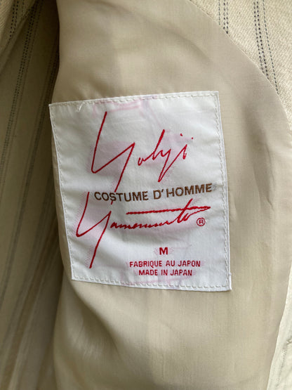 Yohji Yamamoto Costume D'Homme Cream Pinstriped Suit Size Medium