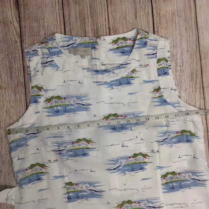 Hobbs White & Blue Seaside Town Print 100% Linen Tie Waist Dress Size 16