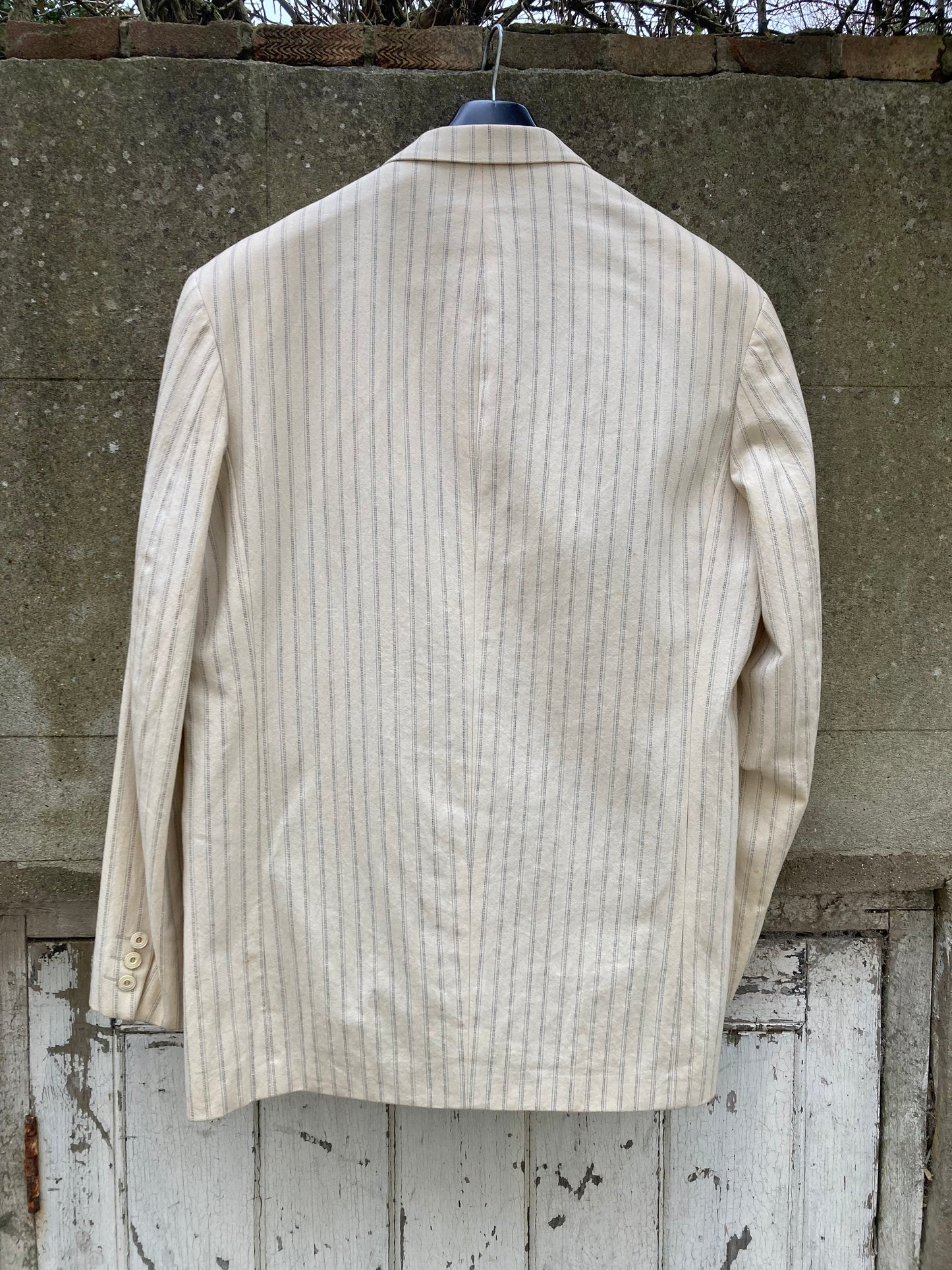 Yohji Yamamoto Costume D'Homme Cream Pinstriped Suit Size Medium