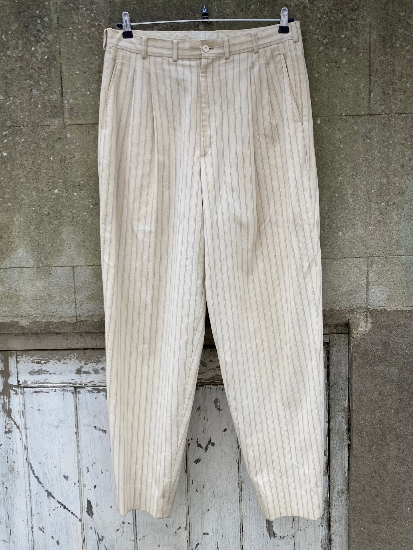 Yohji Yamamoto Costume D'Homme Cream Pinstriped Suit Size Medium
