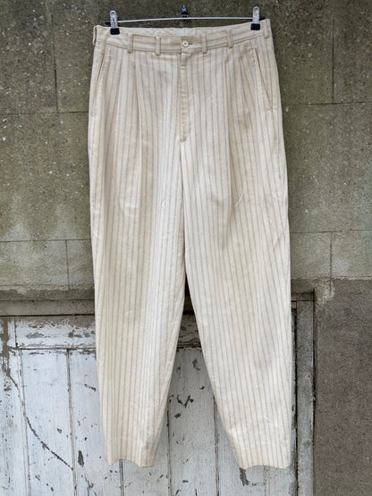 Yohji Yamamoto Costume D'Homme Cream Pinstriped Suit Size Medium