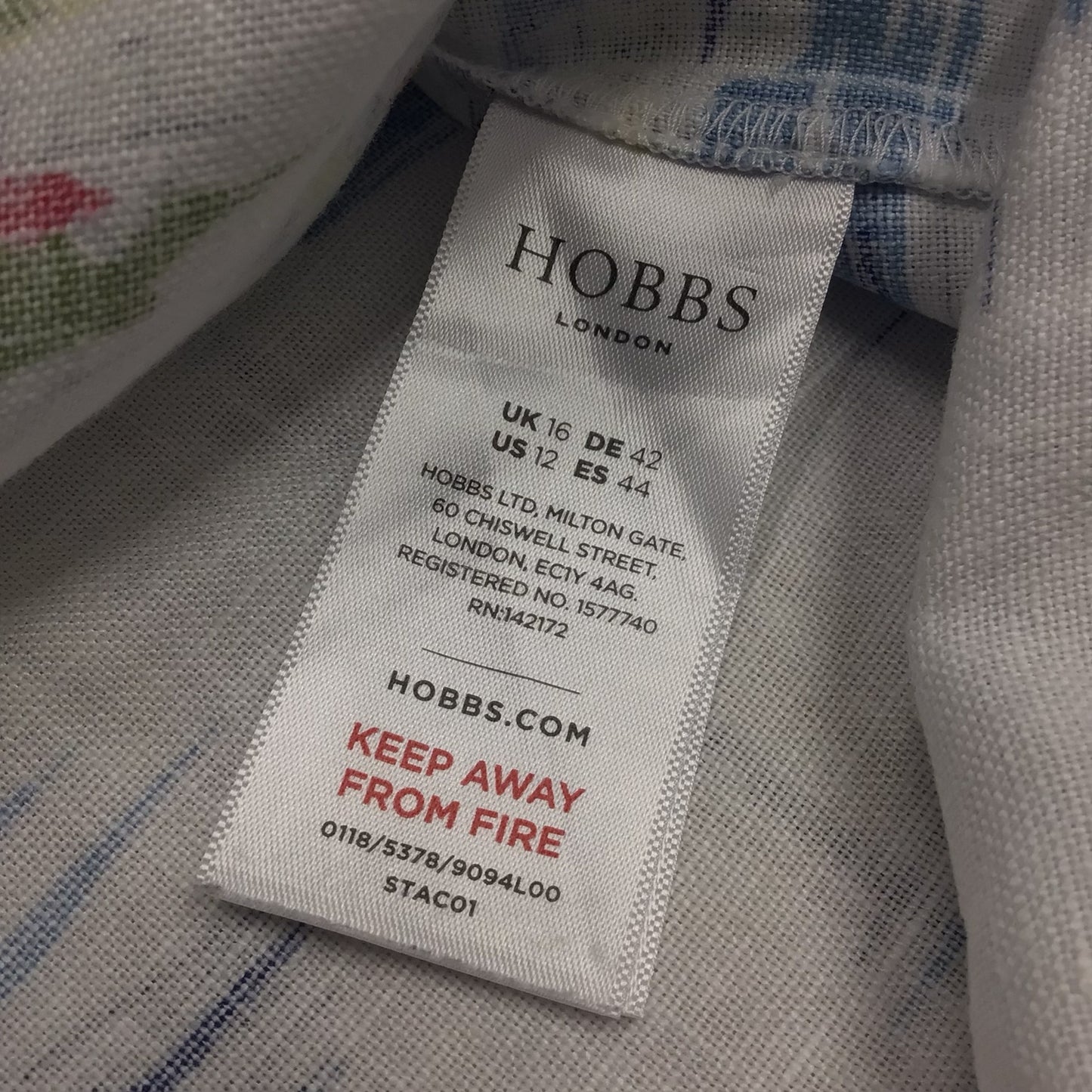 Hobbs White & Blue Seaside Town Print 100% Linen Tie Waist Dress Size 16