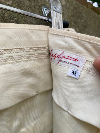 Yohji Yamamoto Costume D'Homme Cream Pinstriped Suit Size Medium