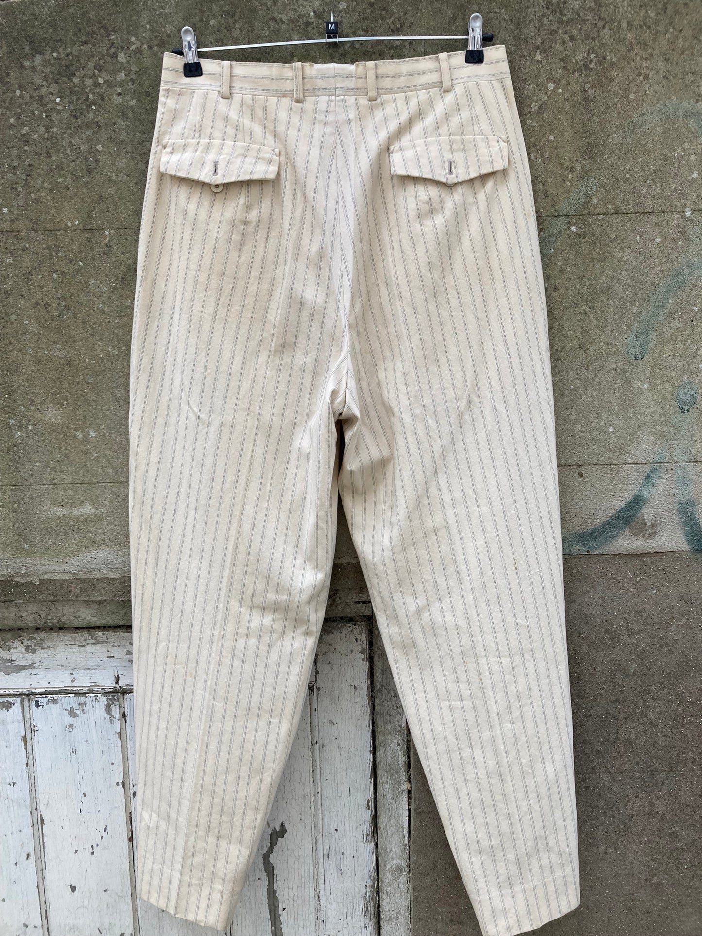 Yohji Yamamoto Costume D'Homme Cream Pinstriped Suit Size Medium