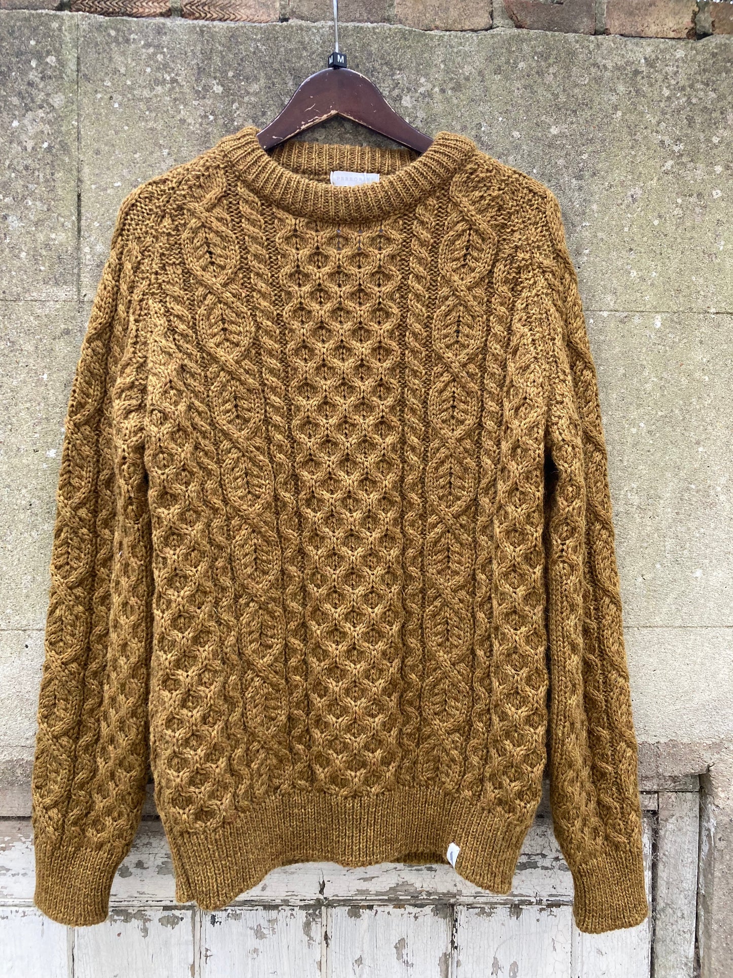 Peregrine Mustard Aran Knit Jumper Size Medium