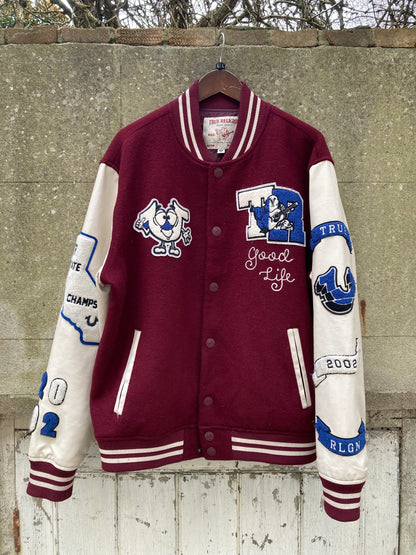 True Religion Burgundy Varsity Jacket Size Large