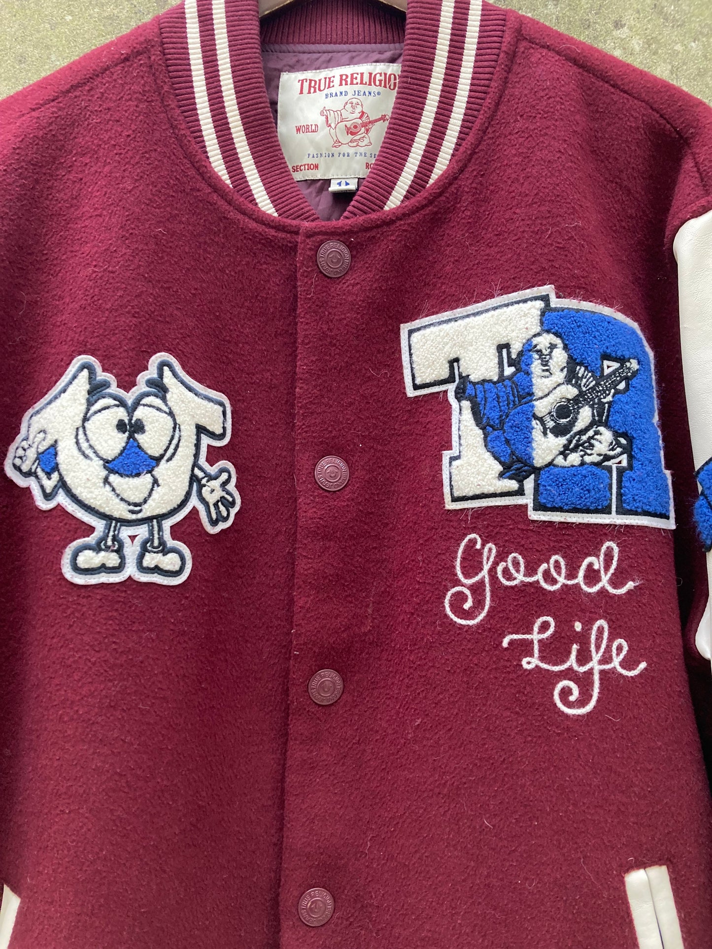 True Religion Burgundy Varsity Jacket Size Large