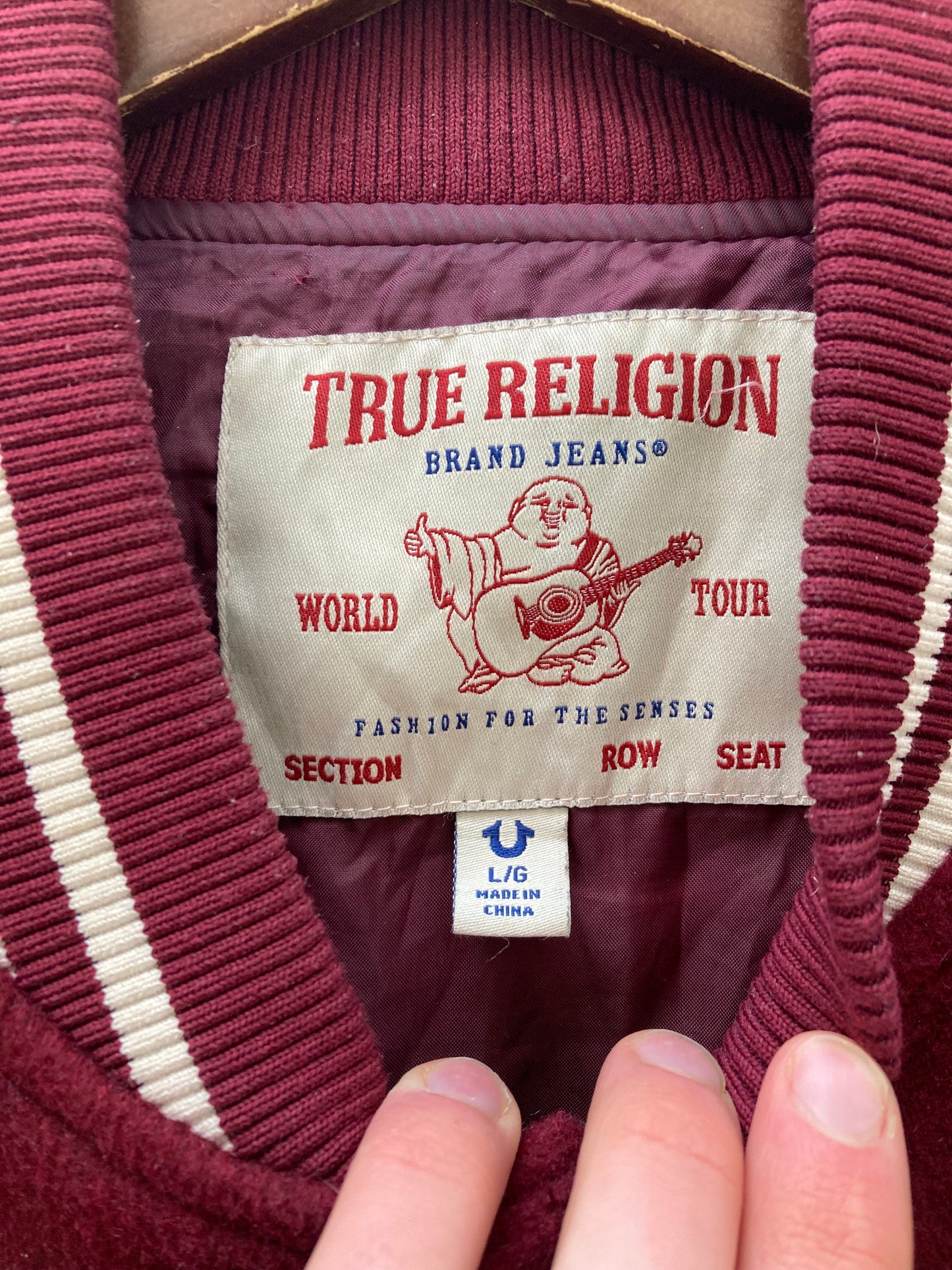 True Religion Burgundy Varsity Jacket Size Large