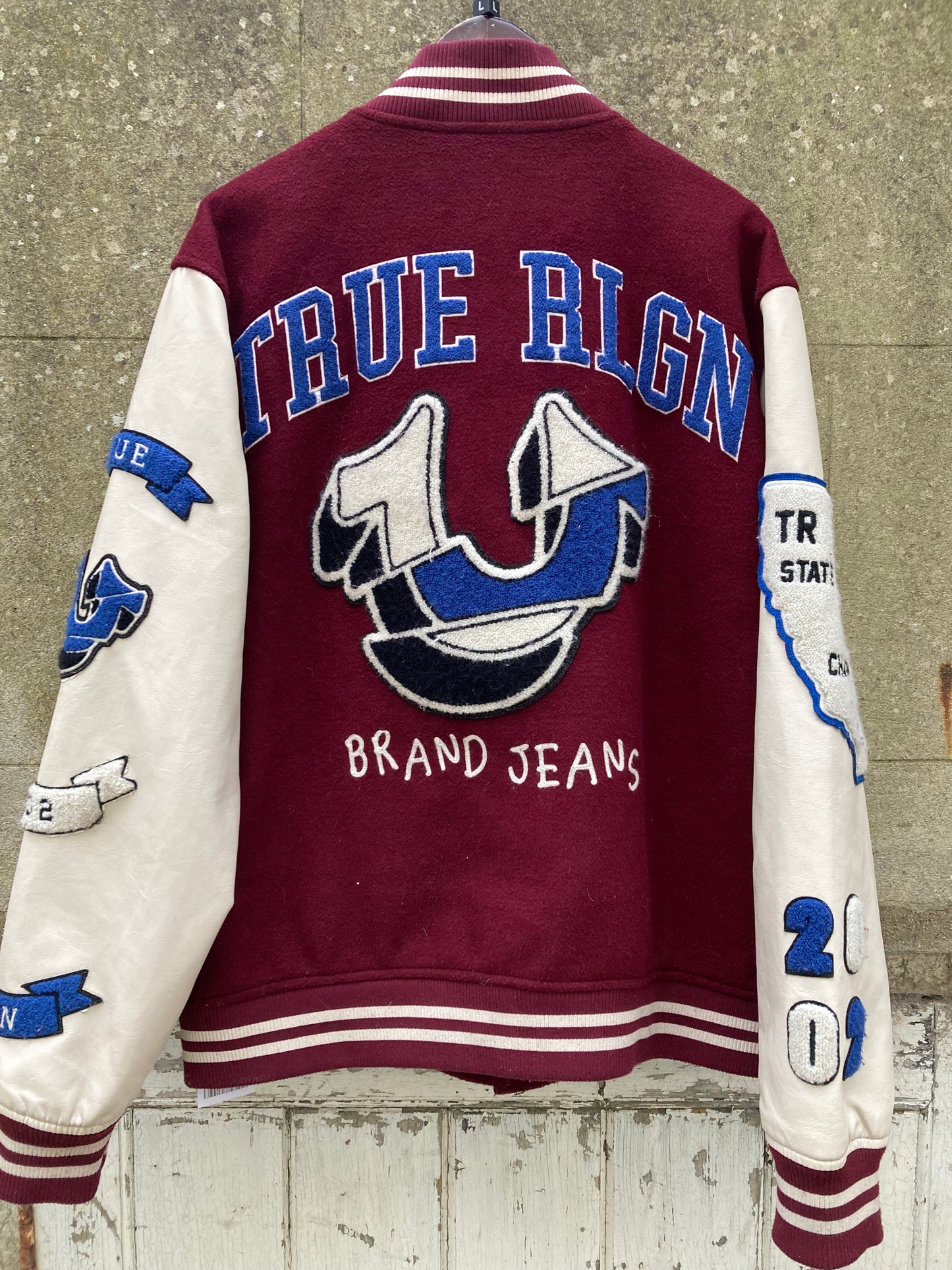 True Religion Burgundy Varsity Jacket Size Large
