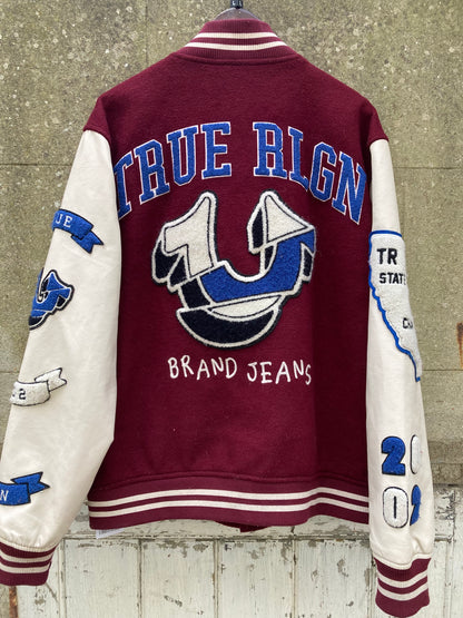 True Religion Burgundy Varsity Jacket Size Large