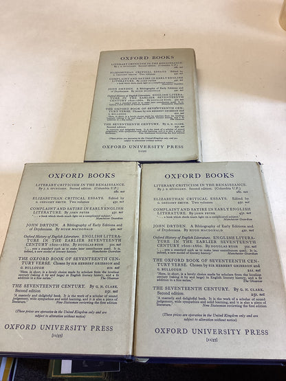 Critical Essays of the Seventeenth Century Vol 1 1605-1650 Vol 2 1650 - 1685 Vol 3 1685-1700 Edited By J E Spingarn