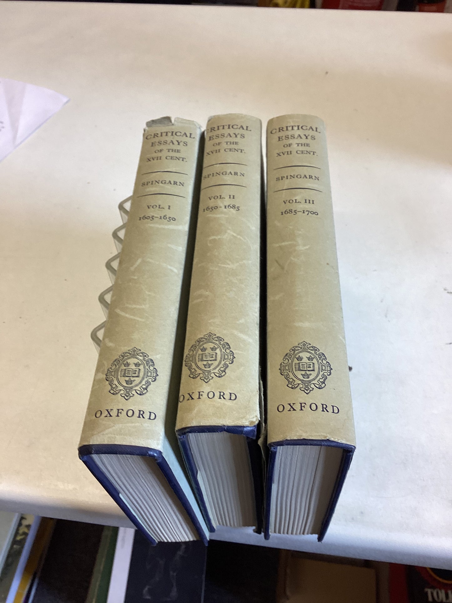 Critical Essays of the Seventeenth Century Vol 1 1605-1650 Vol 2 1650 - 1685 Vol 3 1685-1700 Edited By J E Spingarn