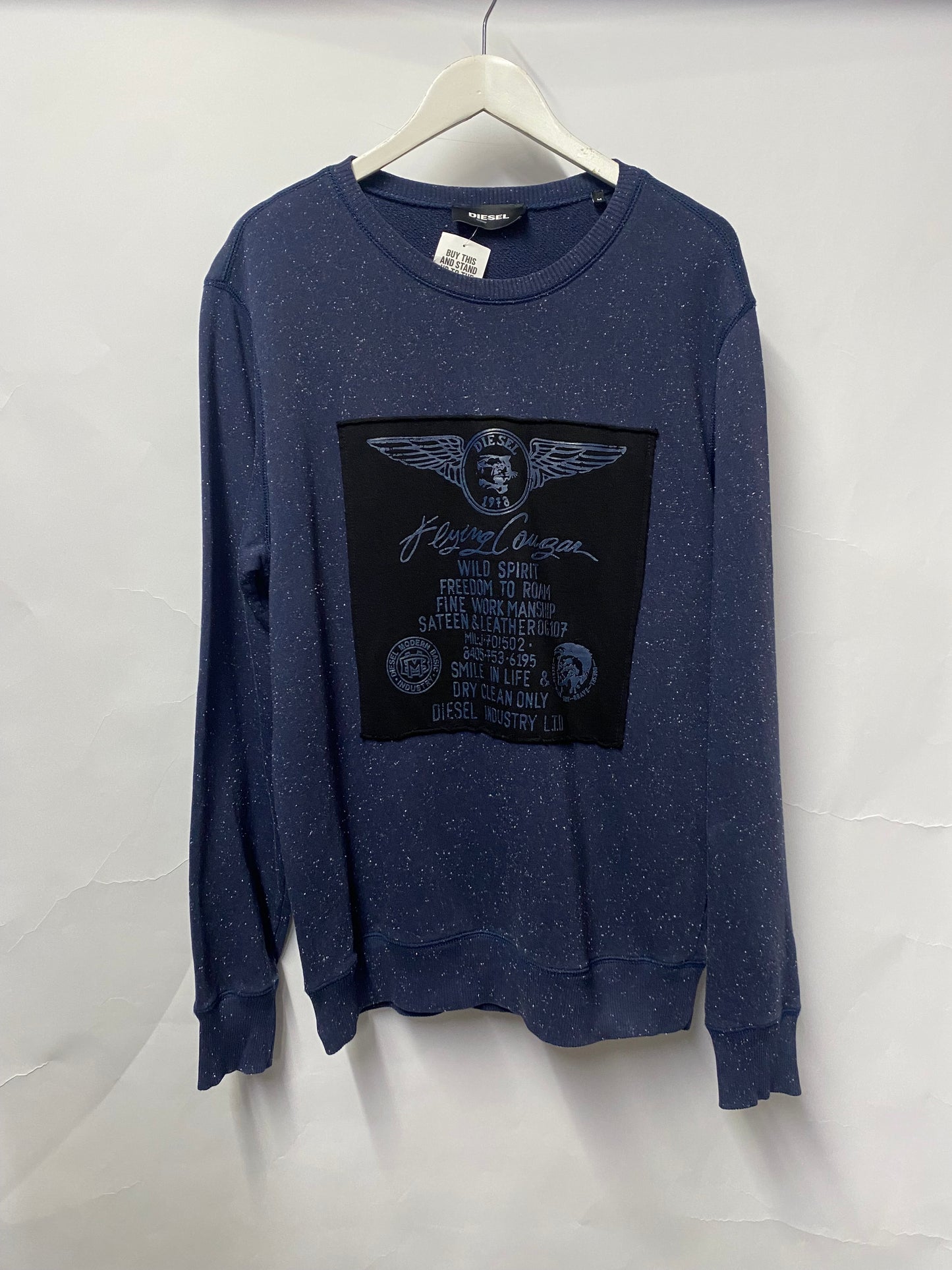 Diesel Blue Speckled Graphic Sweatshirt Medium