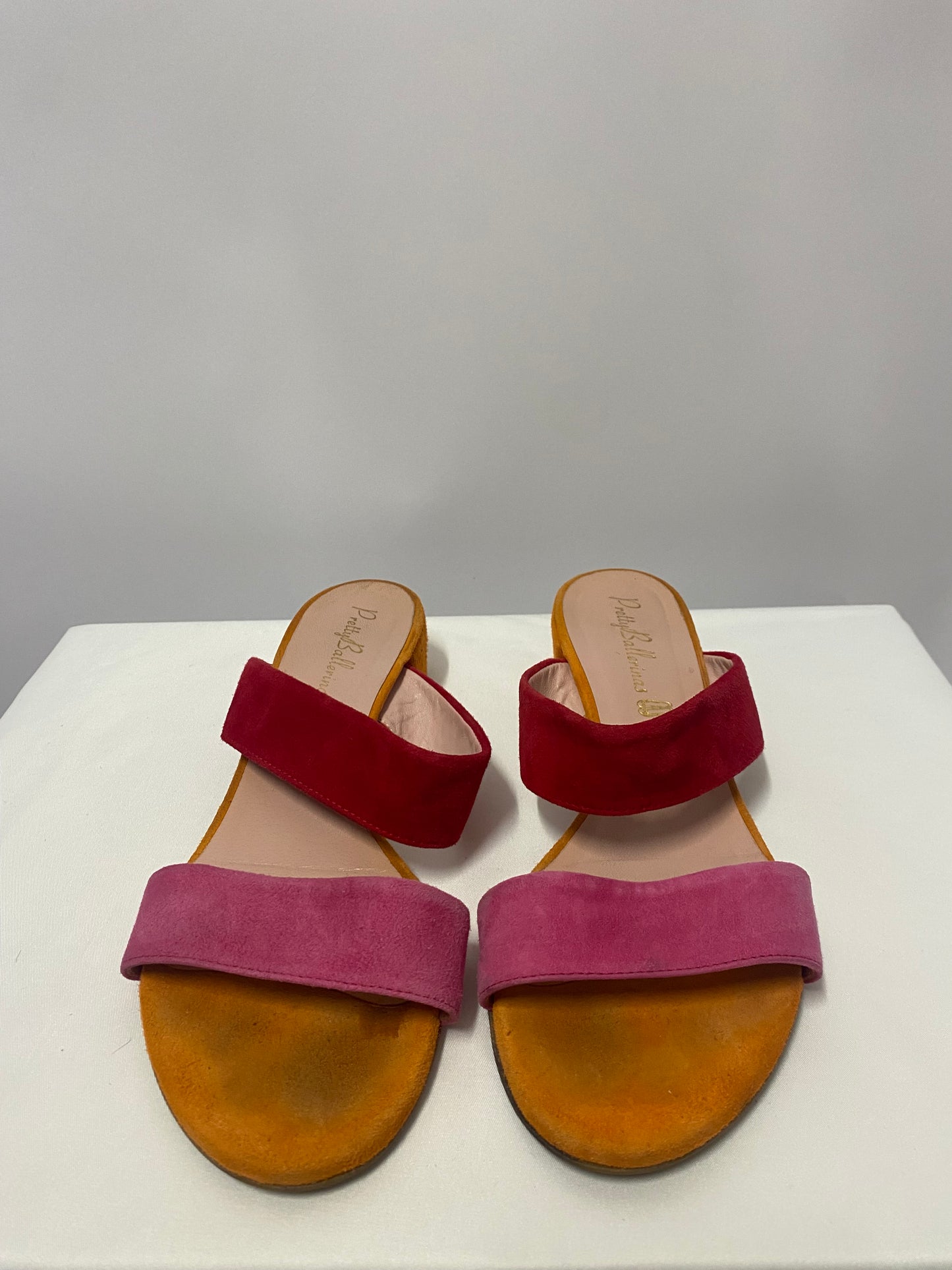 Pretty Ballerinas Red, Pink and Orange Suede Slip On Sandals 6