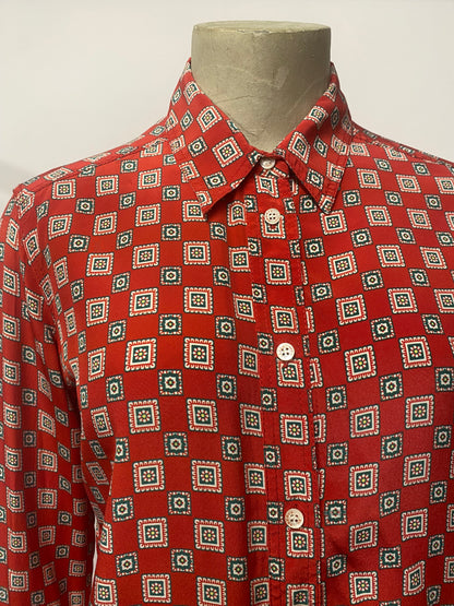 Sandro Red Patterned Silk Shirt Small