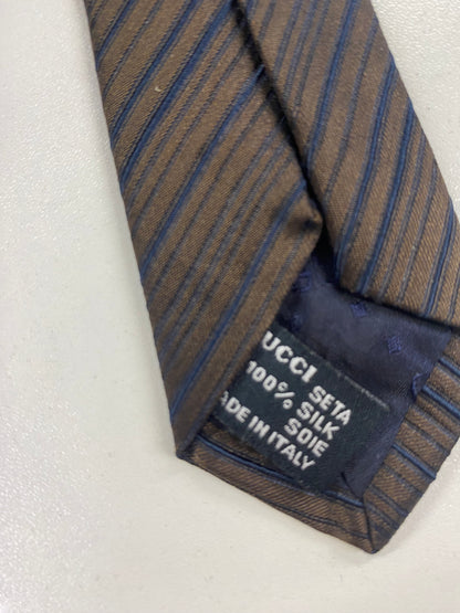 Gucci Brown and Blue Diagonal Stripe Silk Tie