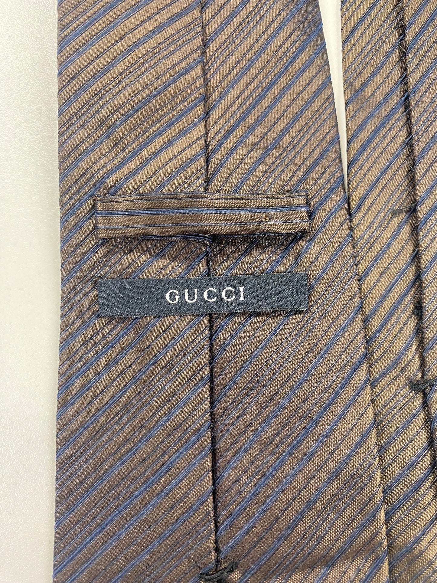 Gucci Brown and Blue Diagonal Stripe Silk Tie