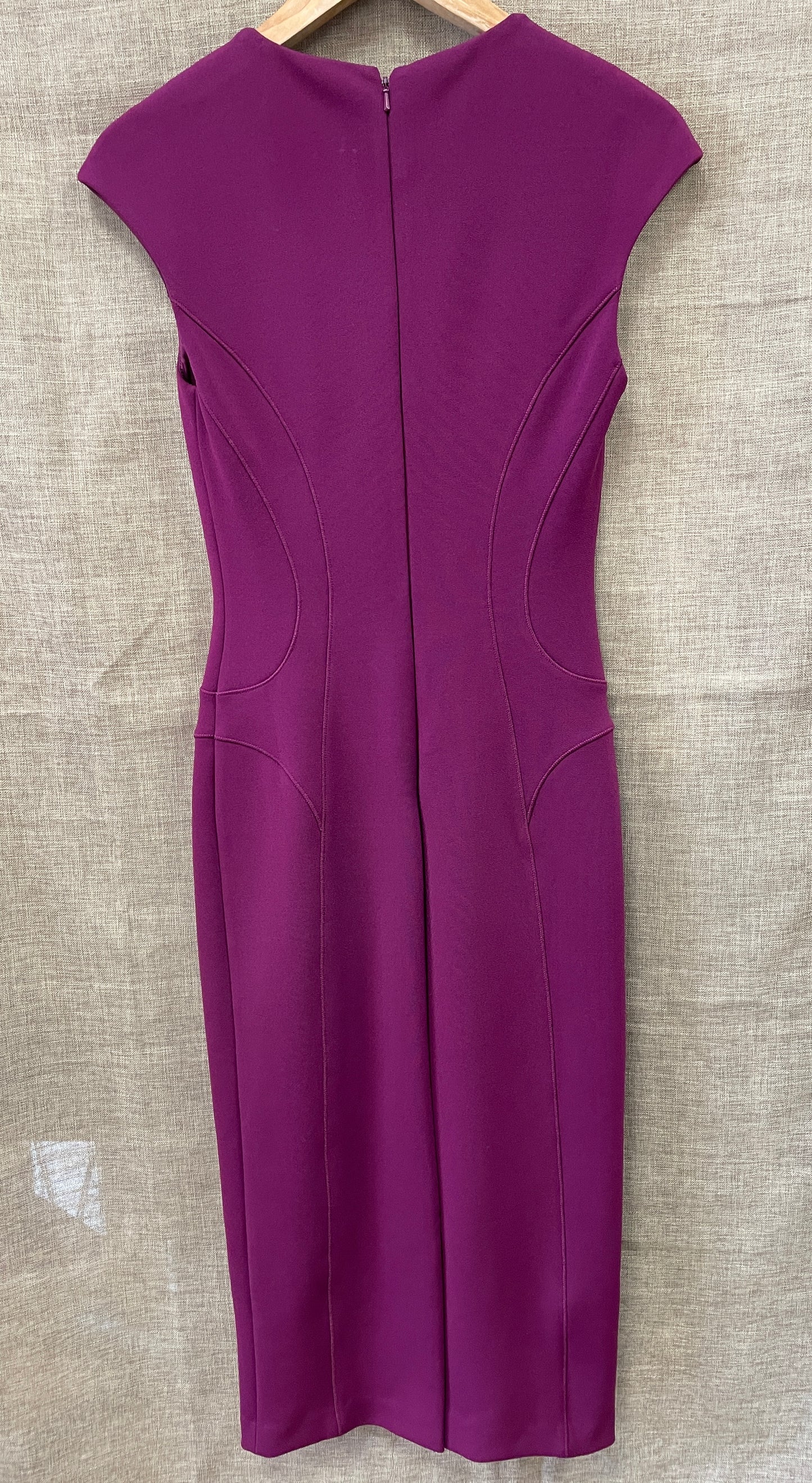Ted Baker Purple Slim Fit Pencil Sleeveless Embellished Neckline Dress Size 1 UK 8