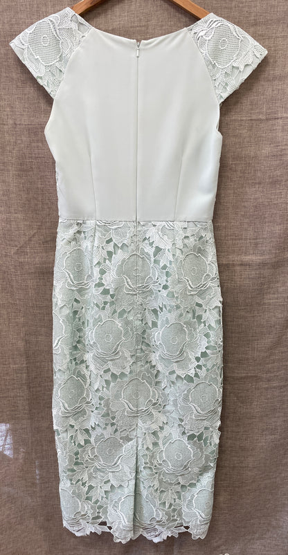 Ted Baker Mint Green Floral Lace Overlay Cap Sleeve Slim Fit Pencil Dress Size 1 UK 8