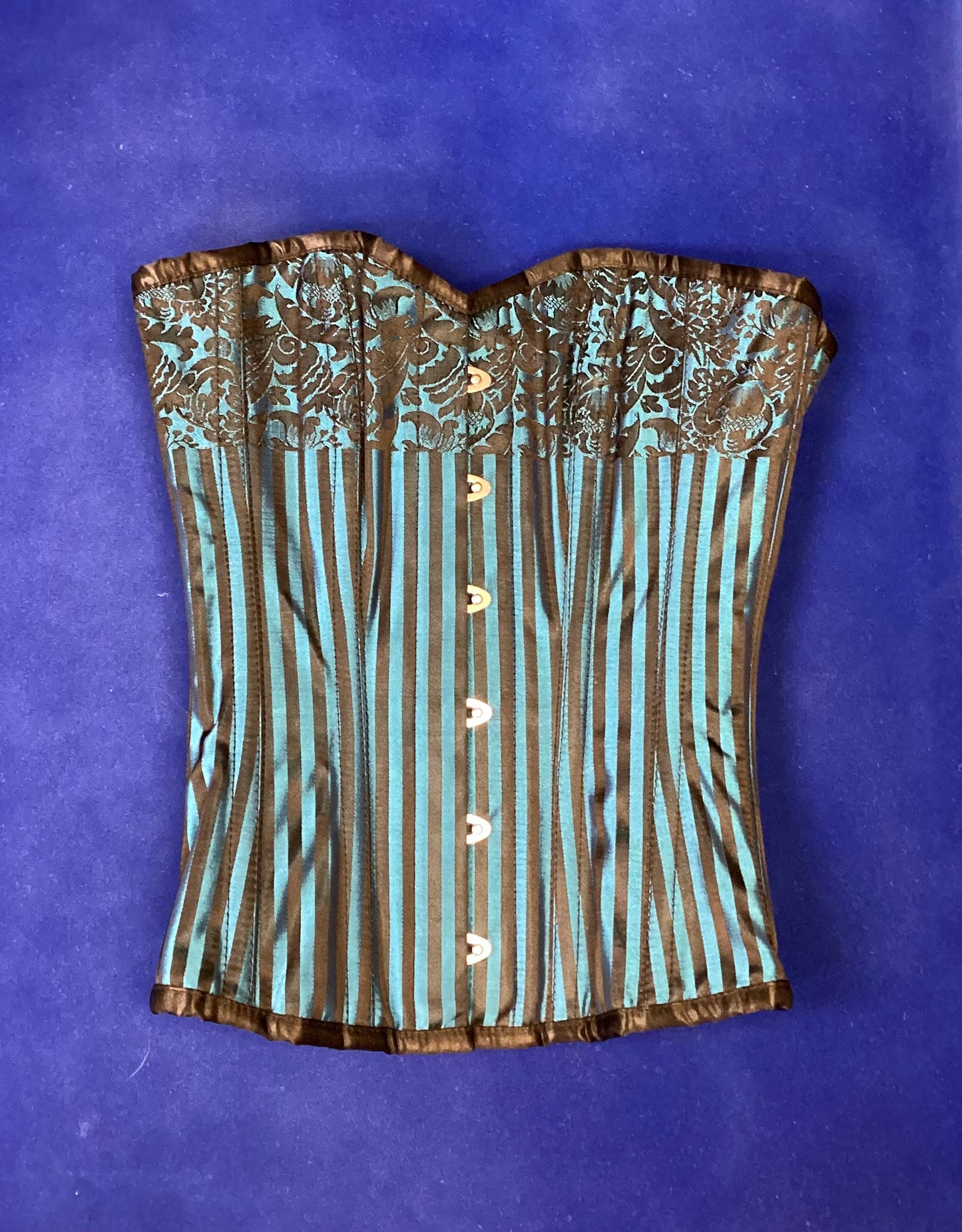 Blue & Black Patterned Steel Boned Corset Size 22