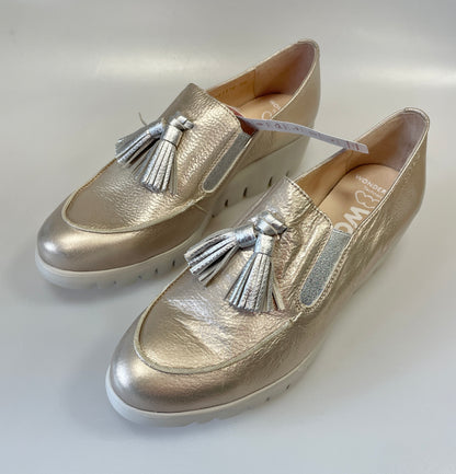Wonders New with Tags Pale Gold & Silver Leather Loafers EU 38 UK 5