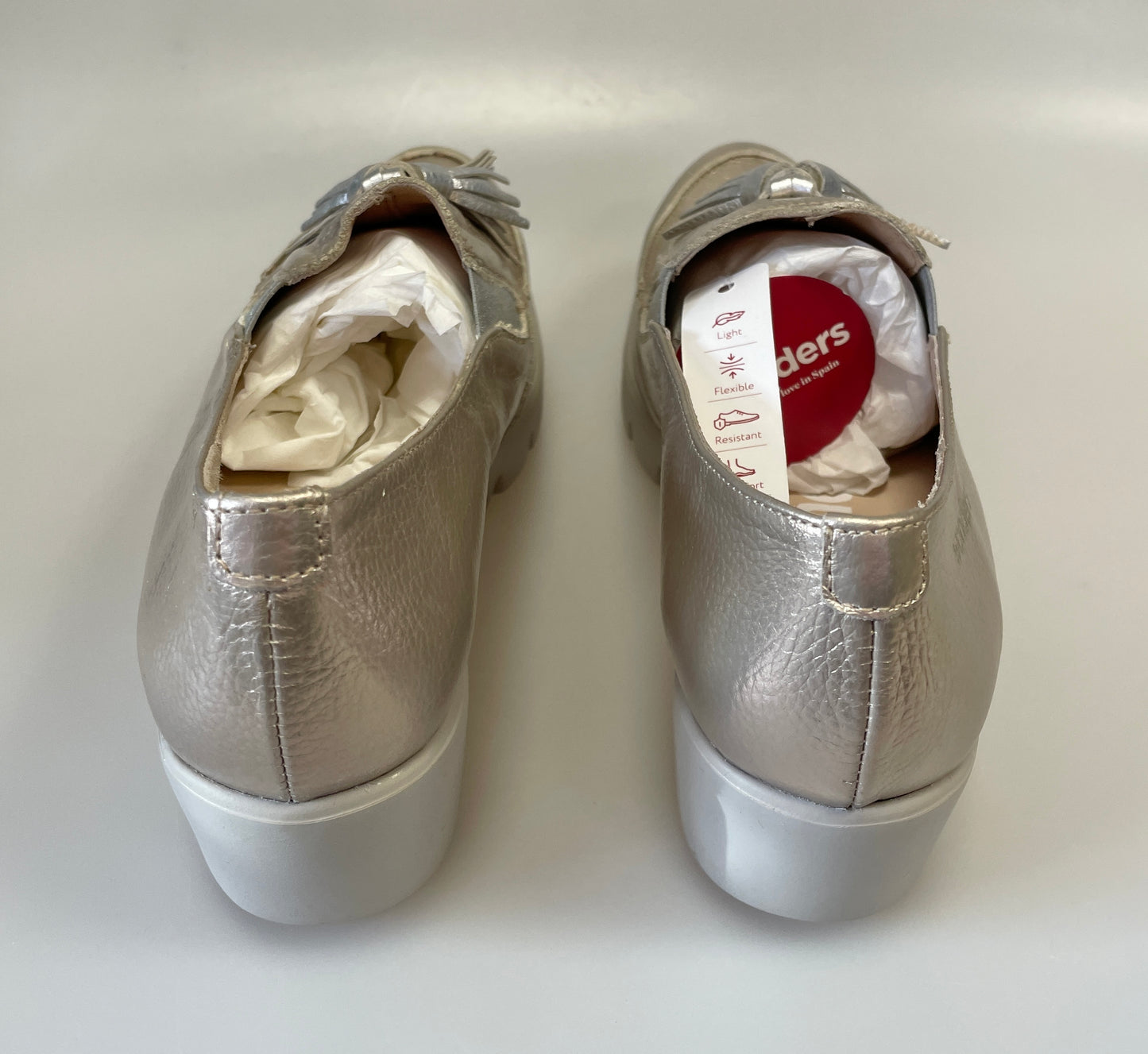 Wonders New with Tags Pale Gold & Silver Leather Loafers EU 38 UK 5