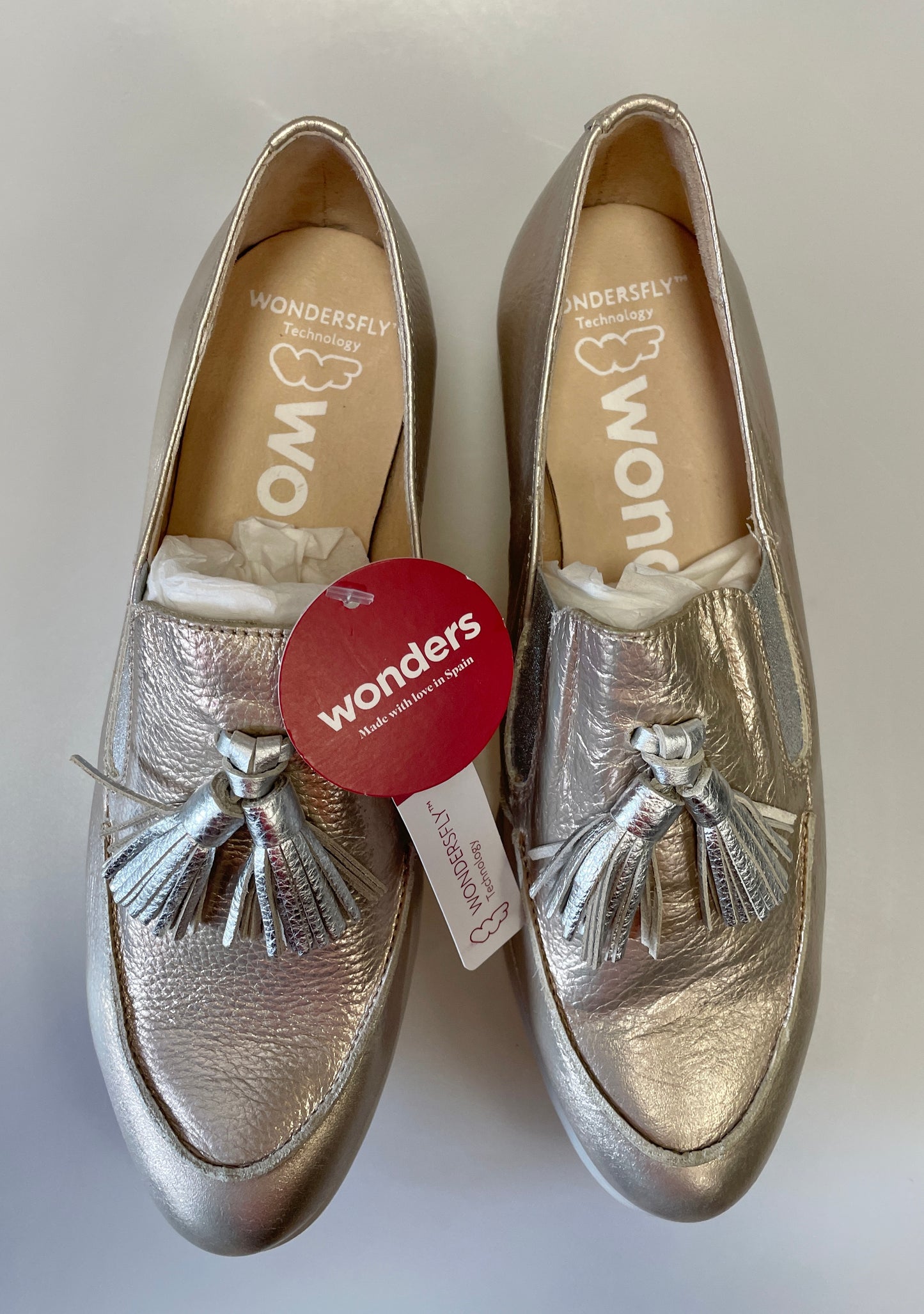 Wonders New with Tags Pale Gold & Silver Leather Loafers EU 38 UK 5