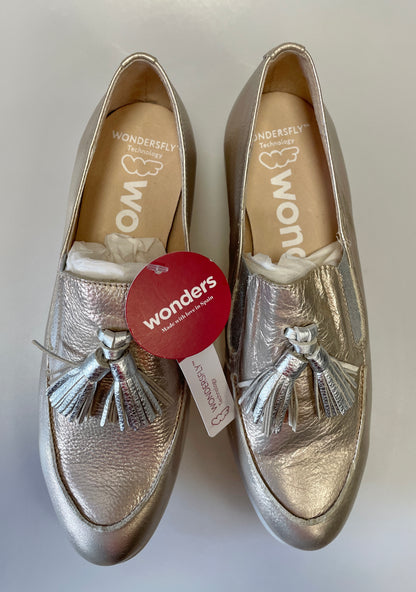 Wonders New with Tags Pale Gold & Silver Leather Loafers EU 38 UK 5