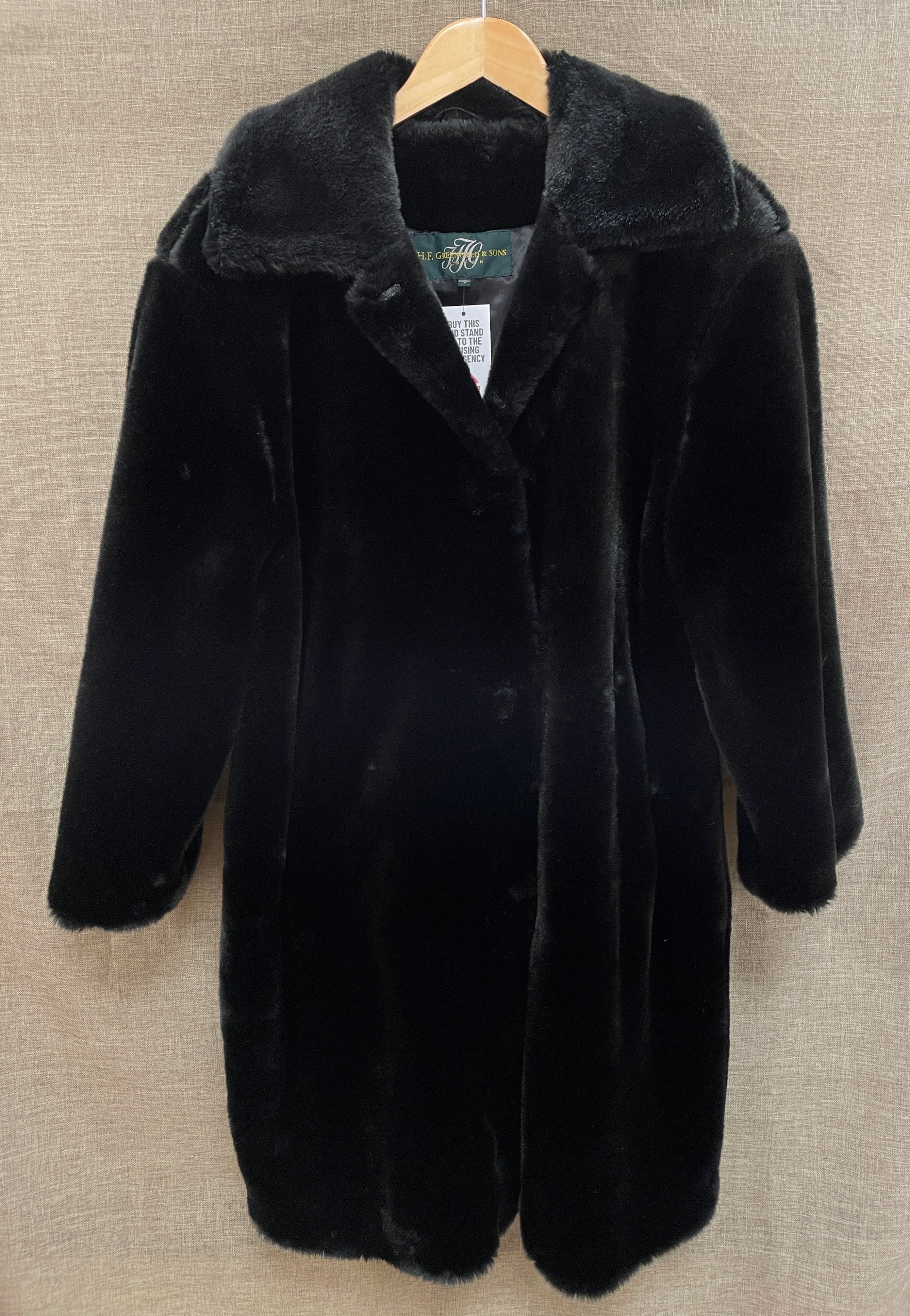 H F Greenfield & Sons Black Faux Fur Coat Size 12 – Shop for Shelter