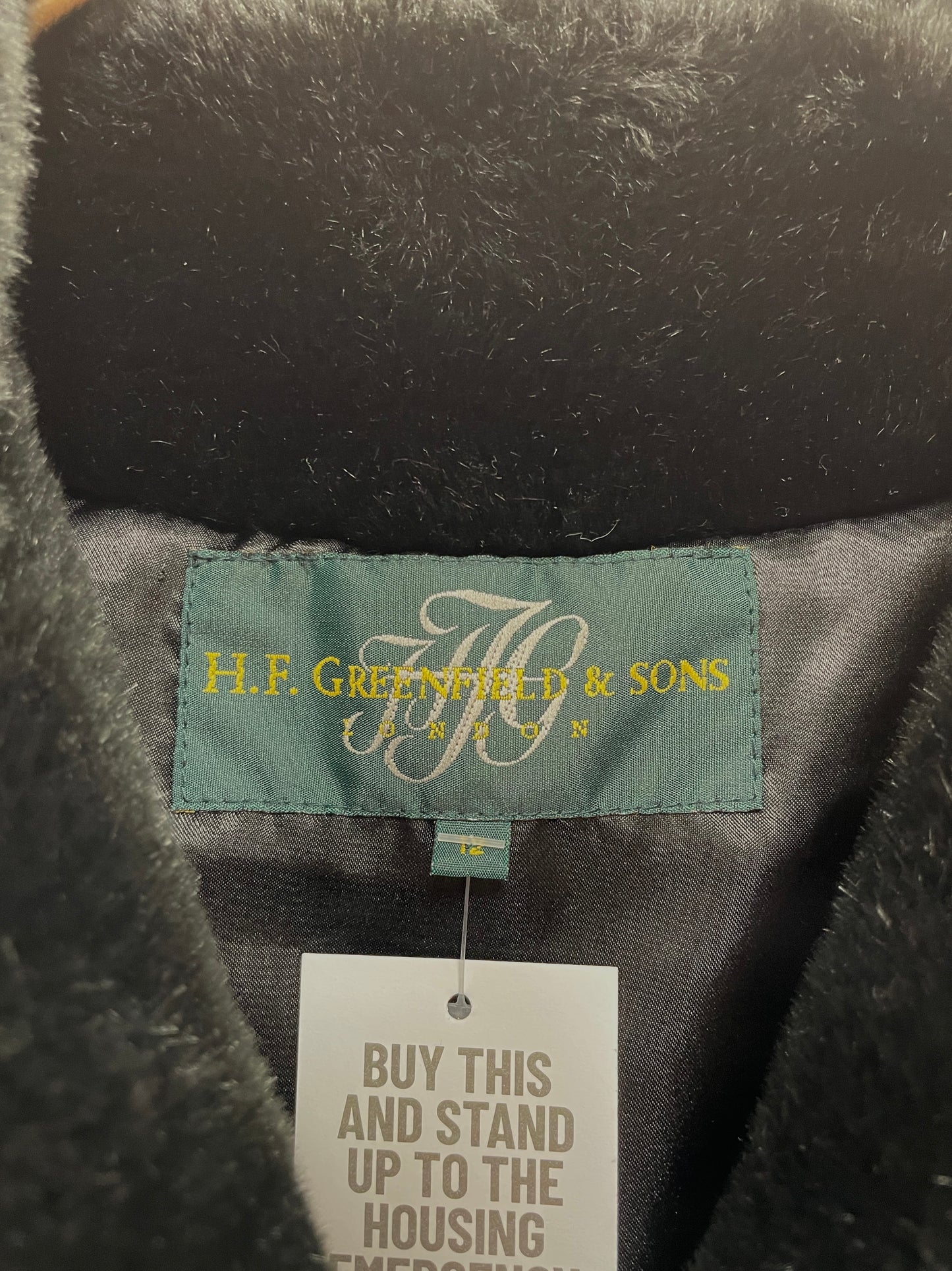 H F Greenfield & Sons Black Faux Fur Coat Size 12