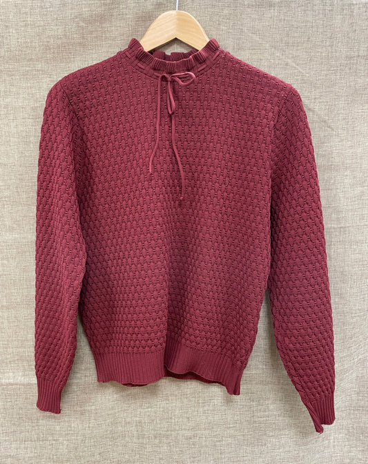 BHS Vintage 1980s Burgundy Maroon Red Tie Neck Jumper 18