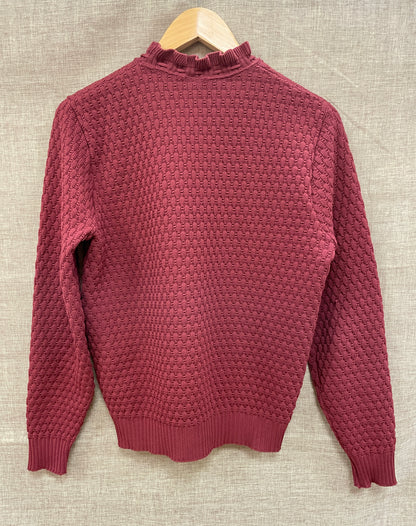 BHS Vintage 1980s Burgundy Maroon Red Tie Neck Jumper 18