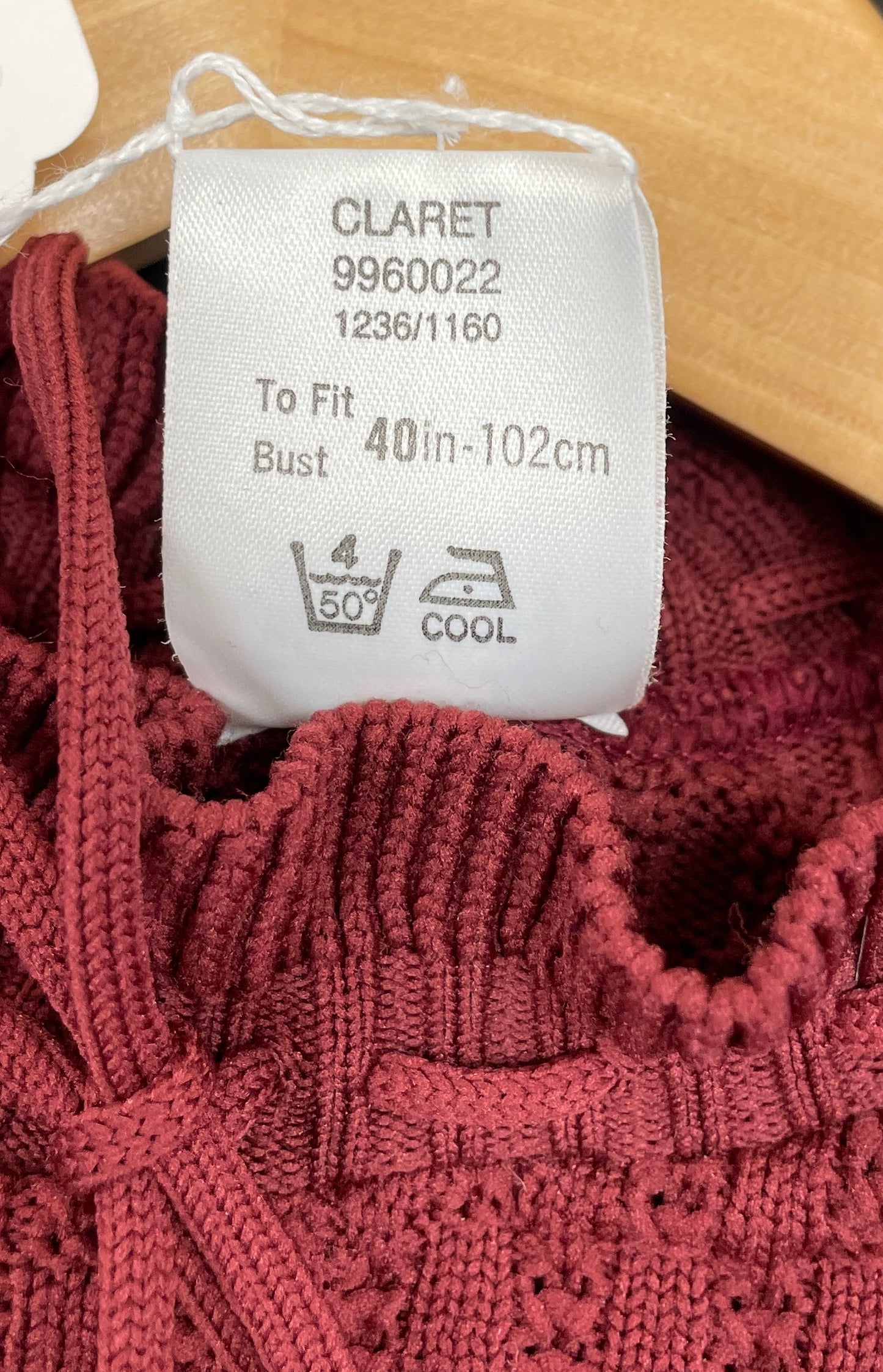 BHS Vintage 1980s Burgundy Maroon Red Tie Neck Jumper 18