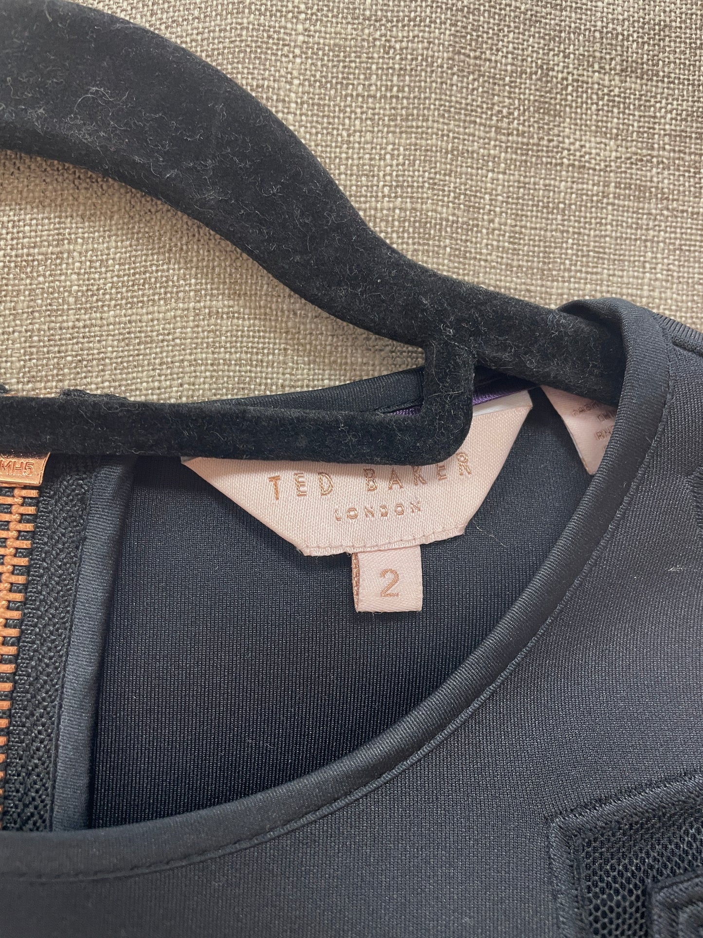 Ted Baker Black Lace Trim Short Sleeve Skater Dress Size 2 UK 10