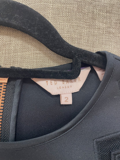 Ted Baker Black Lace Trim Short Sleeve Skater Dress Size 2 UK 10