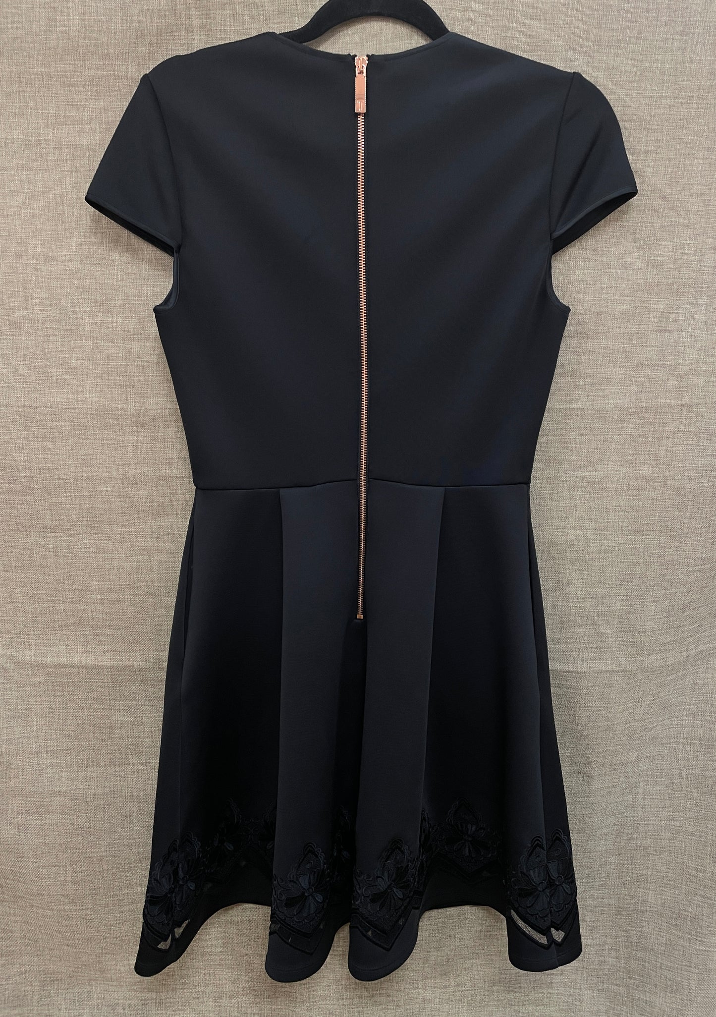 Ted Baker Black Lace Trim Short Sleeve Skater Dress Size 2 UK 10