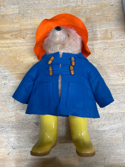 Vintage 1970s Gabrielle Designs Paddington Bear Blue Coat Yellow Dunlop Wellies Orange Hat